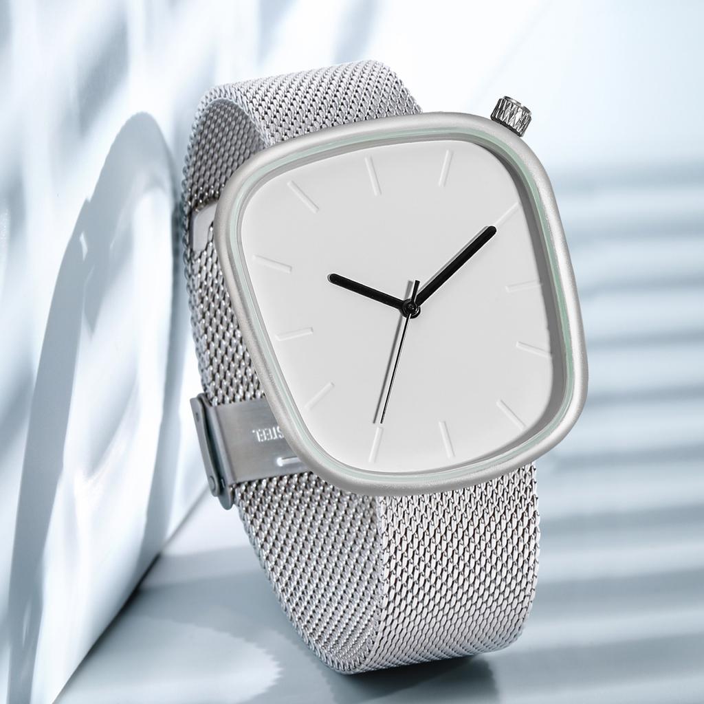 Men's Minimalist Watch Fashion Versatile Men's and Women's Square Watch Scale Black and White Premium Quartz Watch