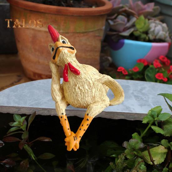 Sitting Chick Figurine Cartoon Yellow Chicken Statue Sculpture Resin Hen Animal Model Home Office Bookshelf Desktop Decoration Ornament