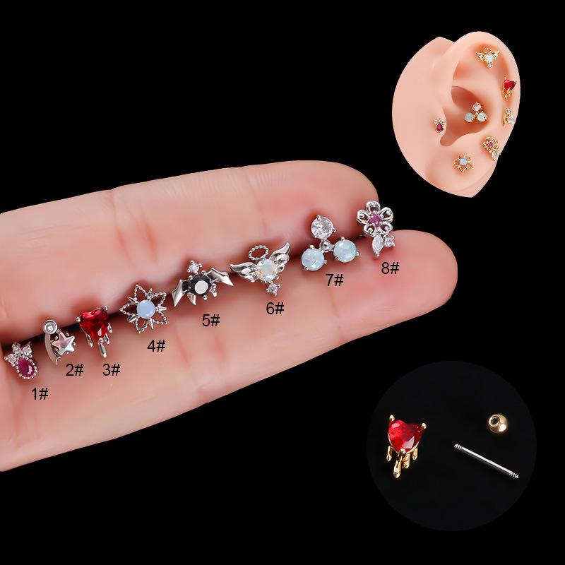 Boucle d'oreille à vis double tête en acier inoxydable et zircon coloré