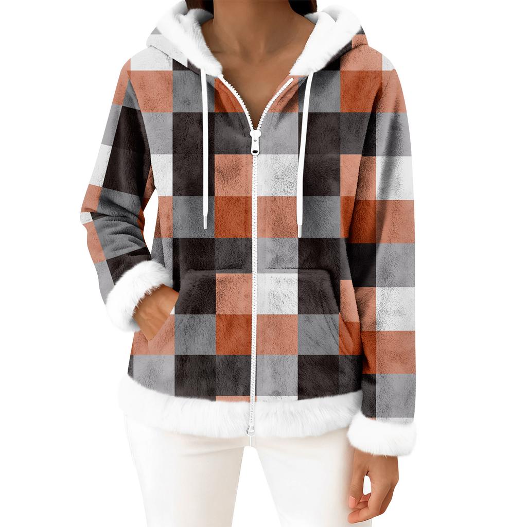 Kvinners avslappede mote langermet fleece hettejakke med glidelås