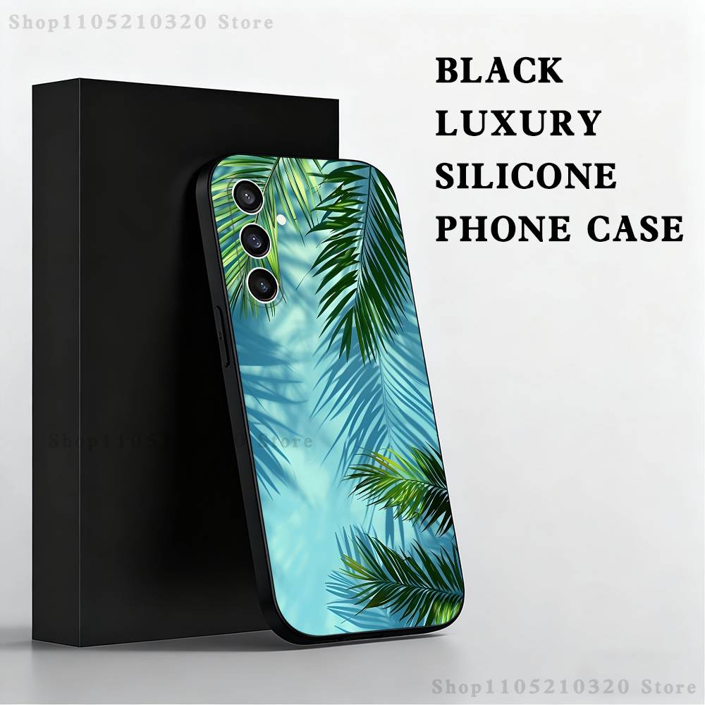 

palm leaves Phone Case For Samsung S 25,24,23,22,30,21,10,9,Ultra,Plus,Lite,FE,4,5 G Black Soft Case SamsungS24 5G