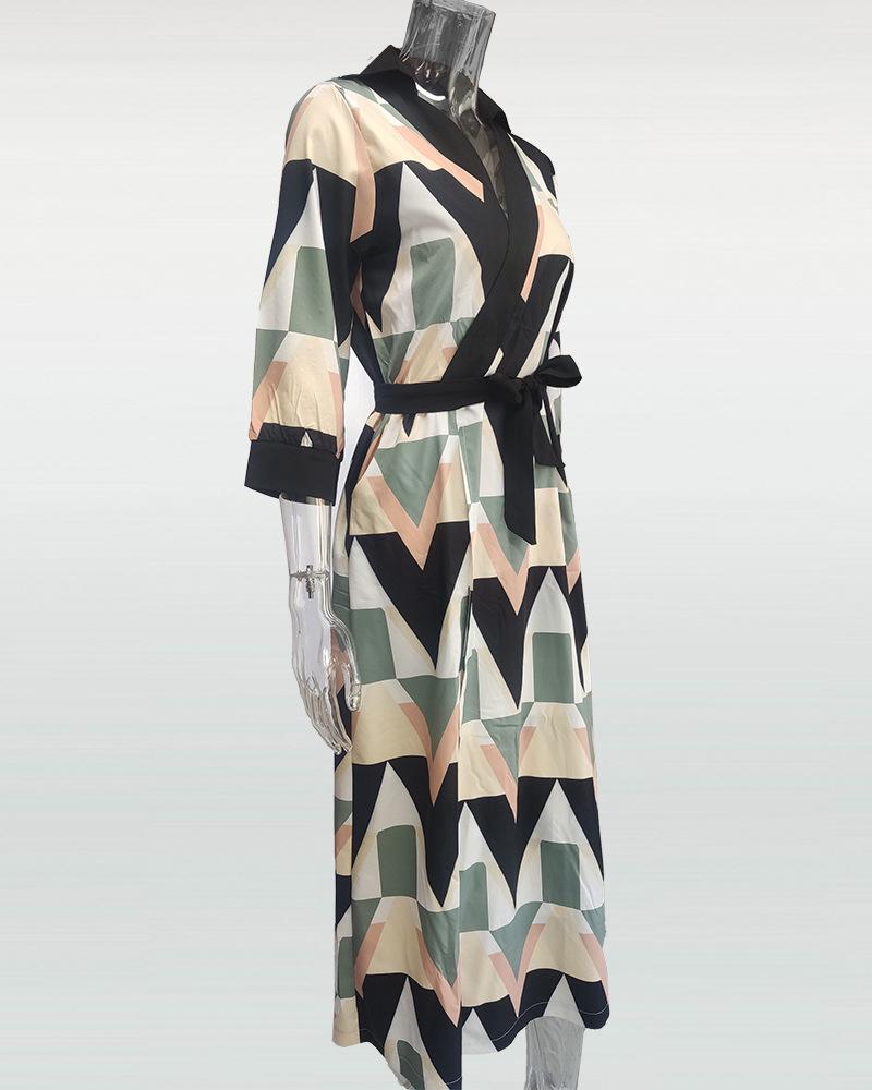 Women's Fashion V-neck Print Long Sleeve Bodycon Dress 2025