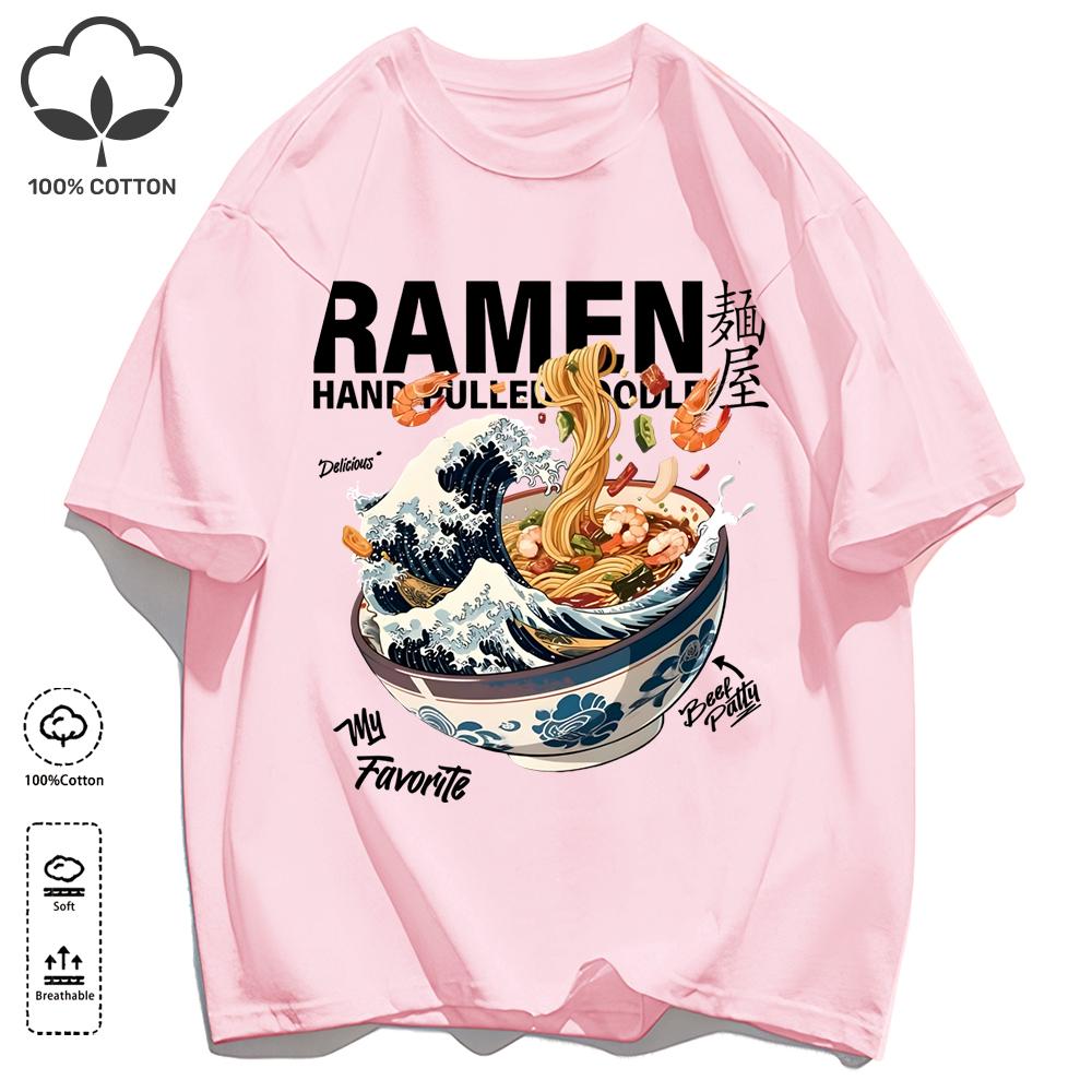 A Bowl Of Rich Lamian Noodles Design Unisexs Retro T Shirts Basics Simple TShirts Fashion Cotton Summer Clothing Unisex Loose Tee