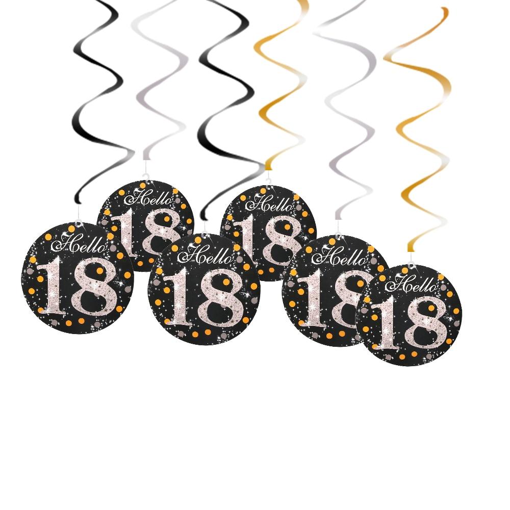 6 pezzi in PVC a spirale buon compleanno ricciolo 18 21 30 40 50 60 70 anni ornamenti appesi decorazioni per feste di compleanno