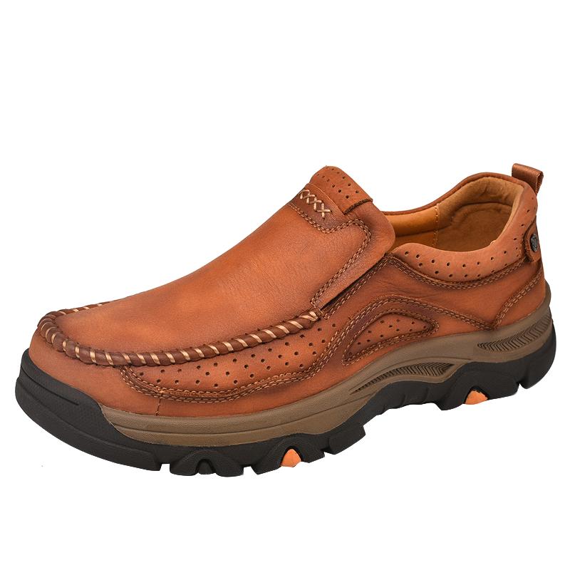 Fashion Genuine Leather Casual Men Shoes Fashion Handmade Comfortable Brand Loafers Breathable Non-Slip All-match Outdoor Hiking Shoes
