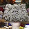 Diamonds White Clear Women Evening Bag Luxury Flower  Rhinestone Clutches Crystal Handbag 32 Colors Wedding Bridal Party Purses