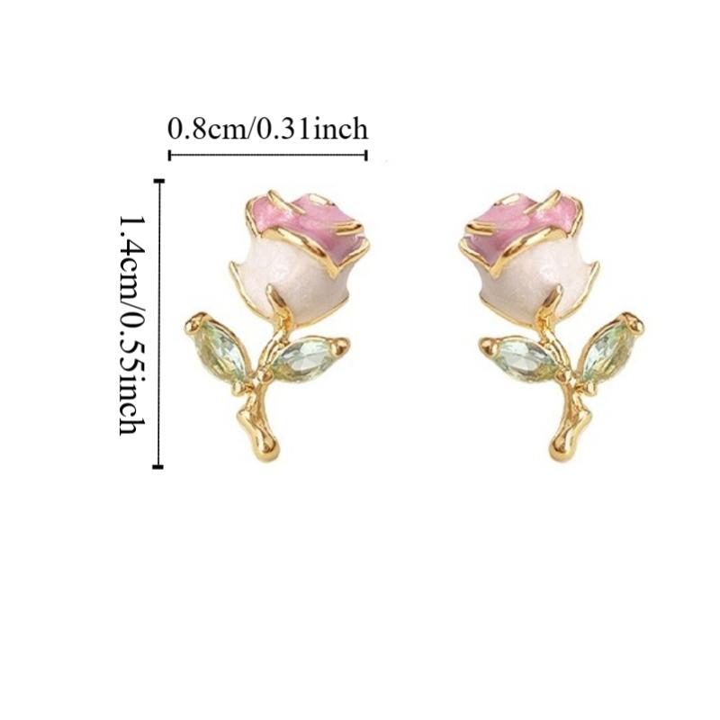 Party Jewelry Pink Rose Studs Earrings 925 Sterling Silver Needle Zircon Small Earrings  Girls