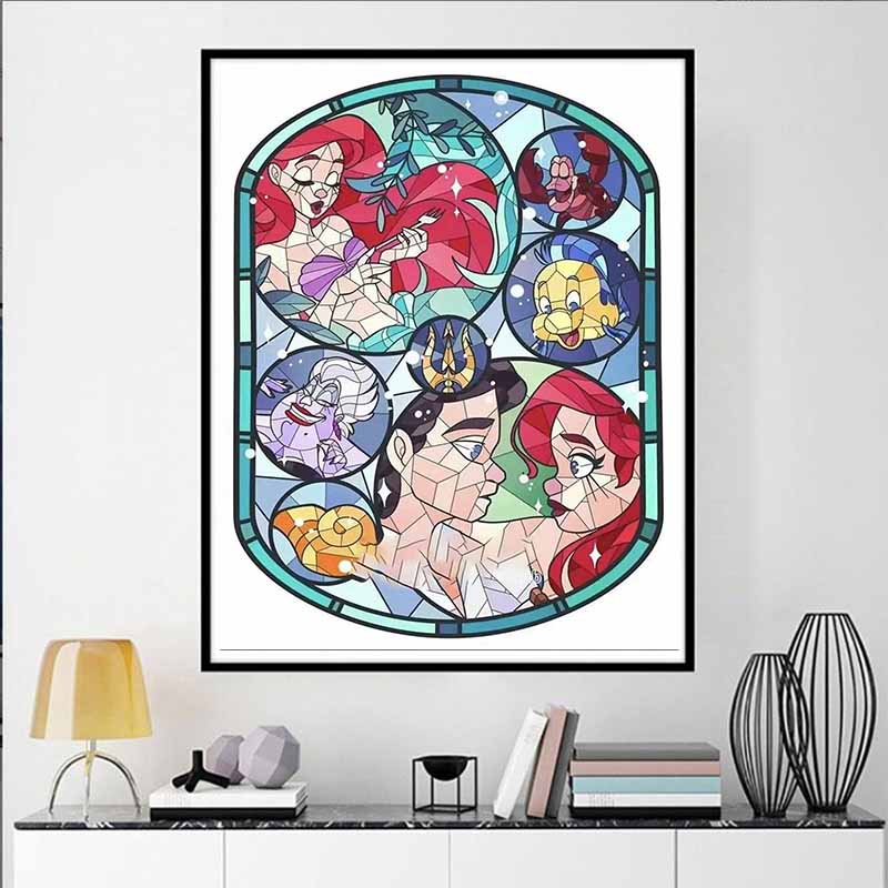 Disney Malowanie diamentami Mała Syrenka Witrażowe Malarstwo Artystyczne 5D DIY Haft diamentowy z cyrkoniami Ścieg krzyżykowy Dekoracja domu i na ślub