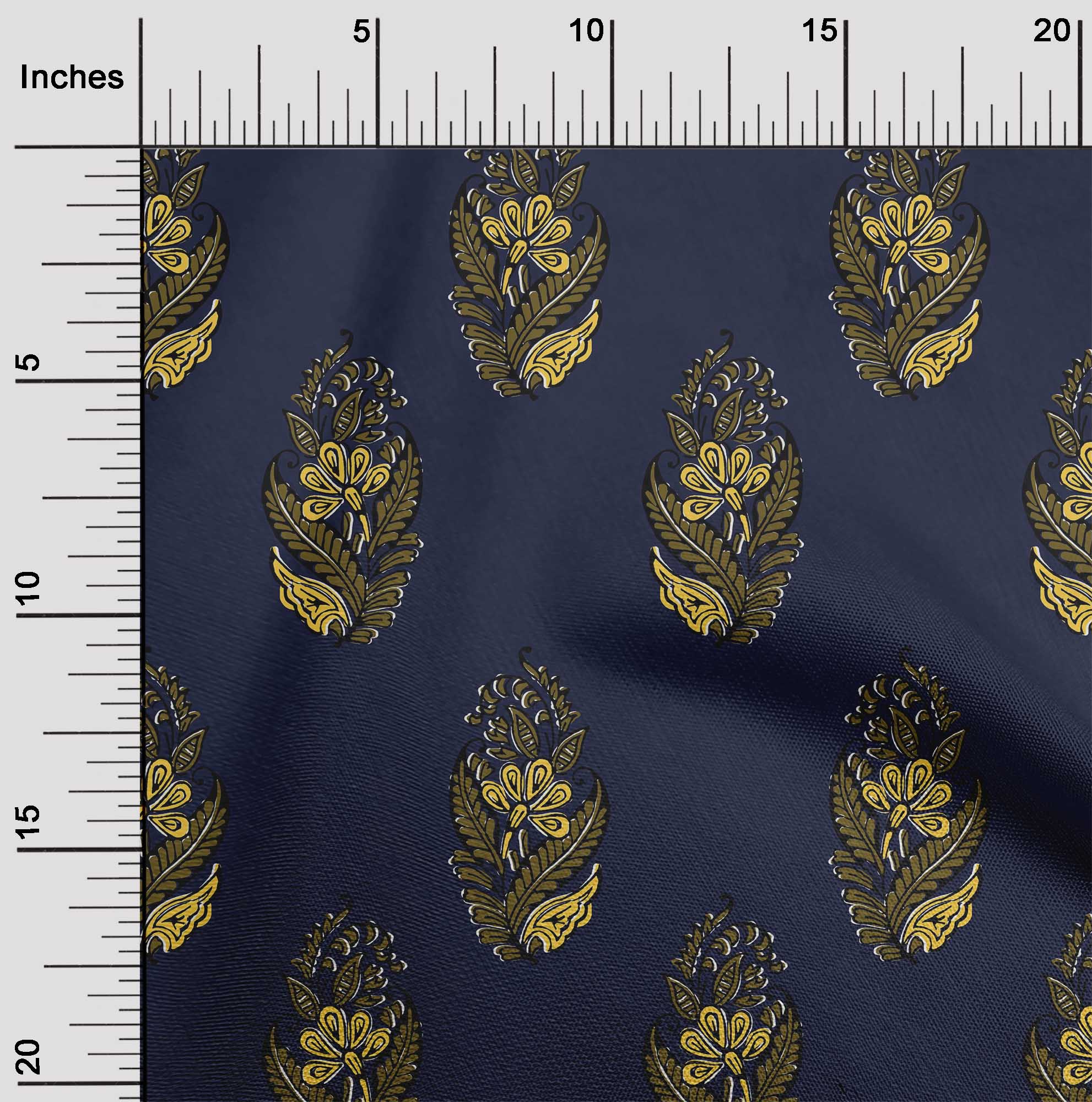 

Бавовняна гнучка тканина oneOone із листям і квітковим принтом на ярдах 40 дюймів 42 Inch - Viscose Chiffon синій