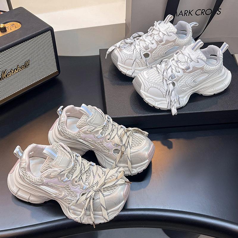 [Fanjiamei] Hollow Daddy Shoes Women's Summer Mesh Breathable 2025 Paris New Versatile Platform Sneakers