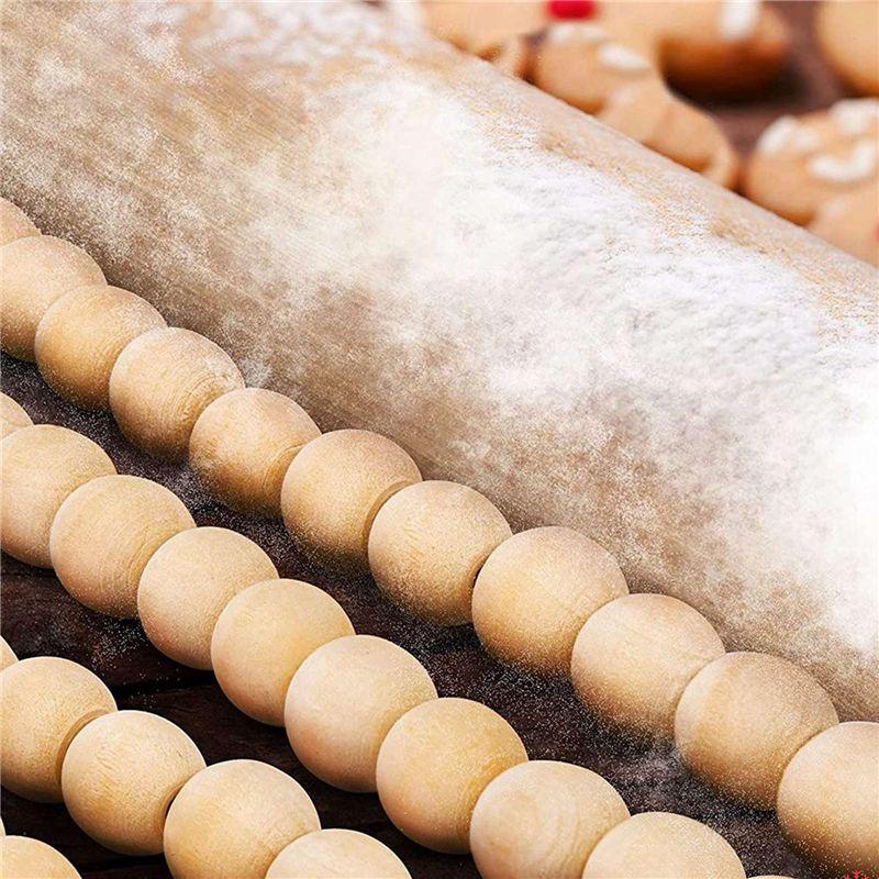 A74E-3X 9 Foot Natural Wood Bead Christmas Garland Wooden Christmas Tree Garland Perfect For Rustic Natural Country Farmhouse