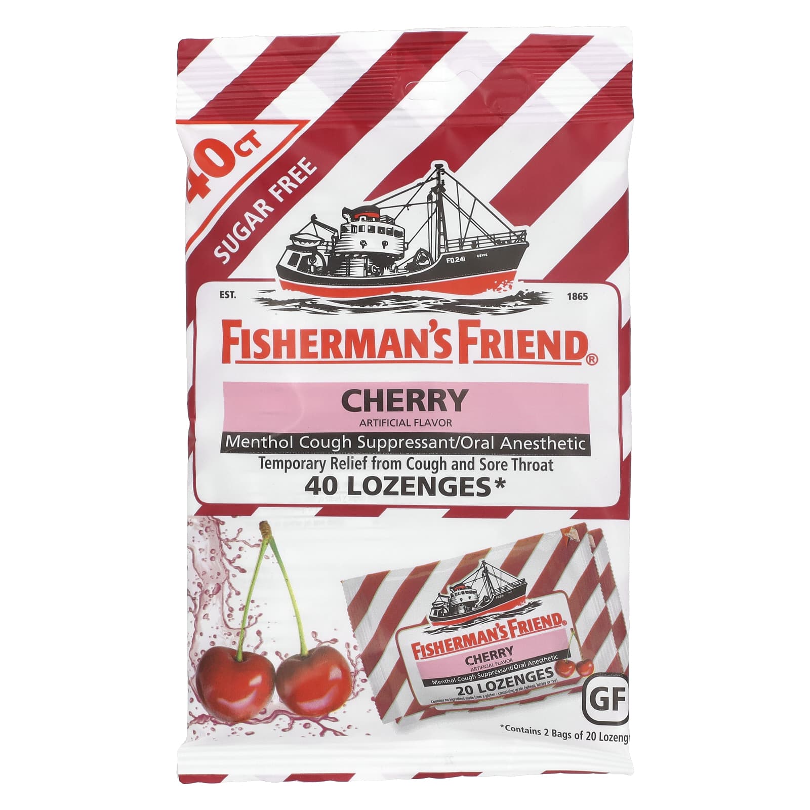 

Fisherman S Friend, Menthol Cough Suppressant Lozenges, Sugar Free, Cherry Flavor, Lozenges 40 Lozenges