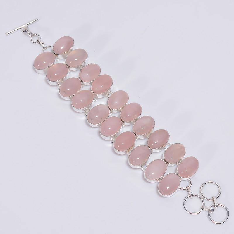 

Outstanding Top Grade Qualite 100% Natural Rose Quartz Oval Shape Ethnic Style Handmade Jewelry 925 Steling Silver Bracelet 5-8 WSJ-4711 5-8 рожевий