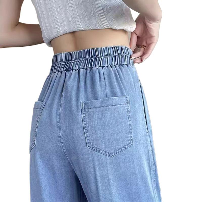 Women's National Style Tencel Button-Up Wide-Leg Jeans - 2026 Summer Slim Straight Casual Pants