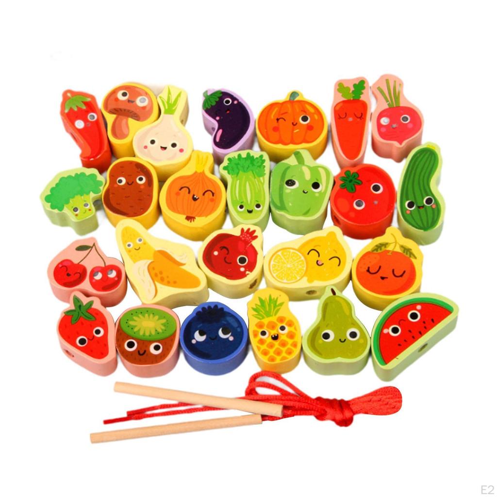 Wooden Bead Threading Toy Gifts Lacing for Children Kids Toddlers vegetable and fruit