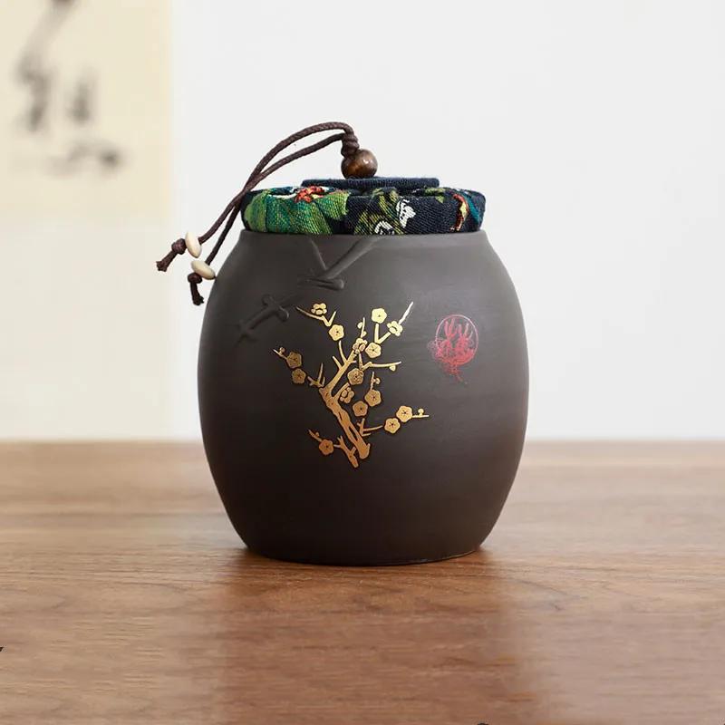 Chinese Sealed Purple Clay Tea Caddy Plum Blossom Bamboo Leaf Tea Jar Travel Tea Boxes Tieguanyin Container Storage Tank Teaware