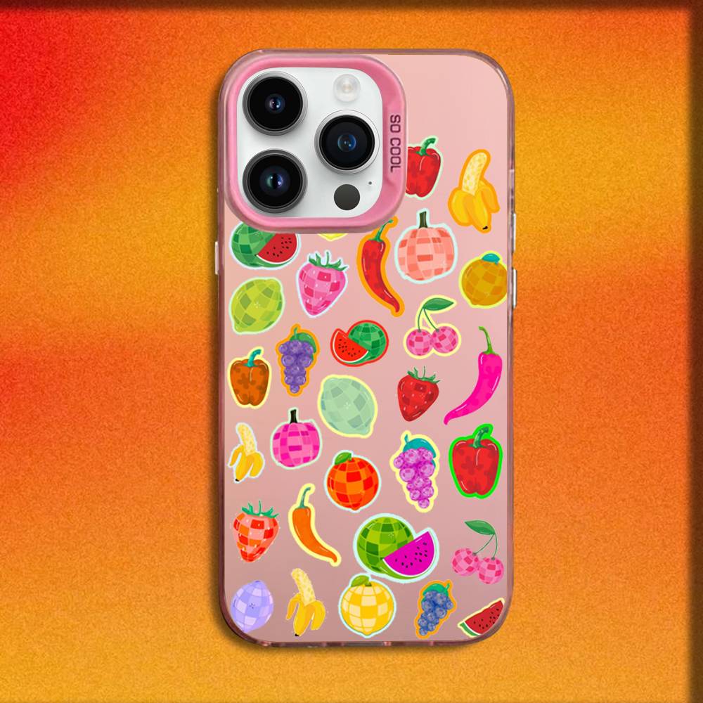 Phone Case For iPhone 16,15,14,13,12,11,Mini,Pro,E,MAX Pink Candy Matte Shockproof Summer Fruit Pattern Collage Cover