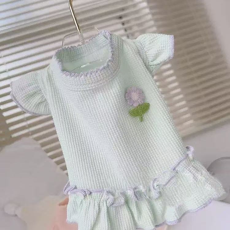 

Dog Clothes Spring Summer Autumn New Waffle Small Flower Flying Sleeve Skirt Pet Cat Cuter Than Bear Teddy XL зелений