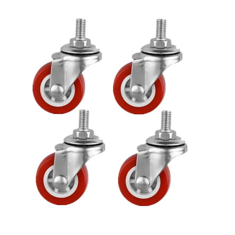 4 Pcs/Lot 1.5/2/2.5/3 Inch Casters M8/M10 Screw Fixed/Universal/Brake Wheels Silent Coffee Table Pulley Light Furniture Red PVC