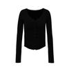 Women's Black V-neck Slim Knit Top - Spring/Autumn Fashion