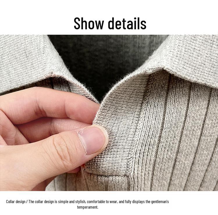 Męski sweter dzianinowy z długim rękawem, gładki, 2025: Wysokiej klasy koszulka polo business casual na wiosnę i jesień