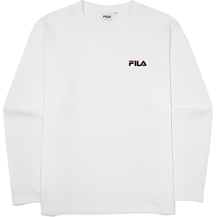 FILA Solid Color Crew Neck Pullover Long Sleeve T-Shirt Men Tops White FS2RLF1101X-OWH