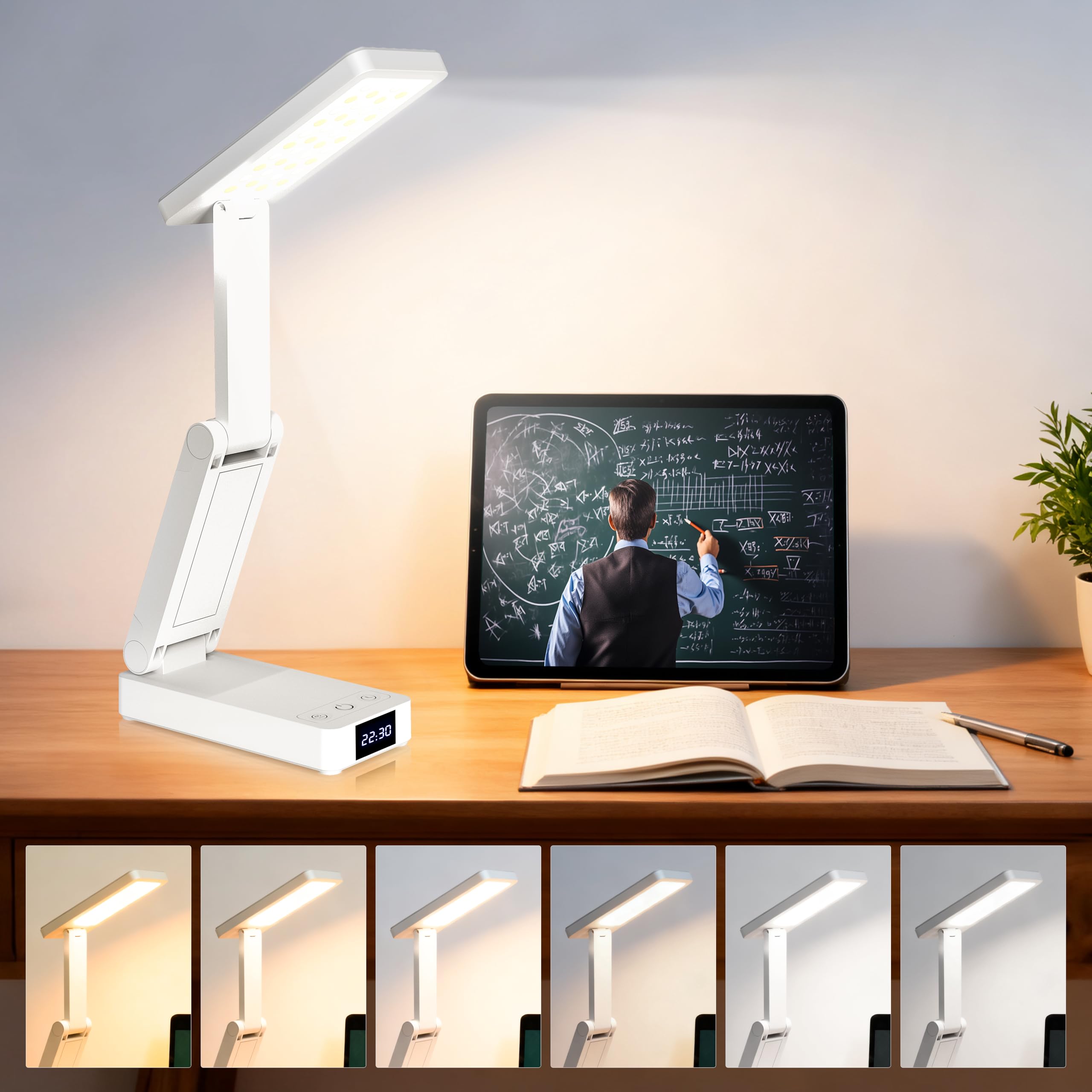 

Cordless Desk Lamp, Table Lamp, Reading Light, Ultra Bright, 3 Color Dimmable, 6 Brightness Levels, Multi-Angle Adjustment, Foldable, 4500mAh High