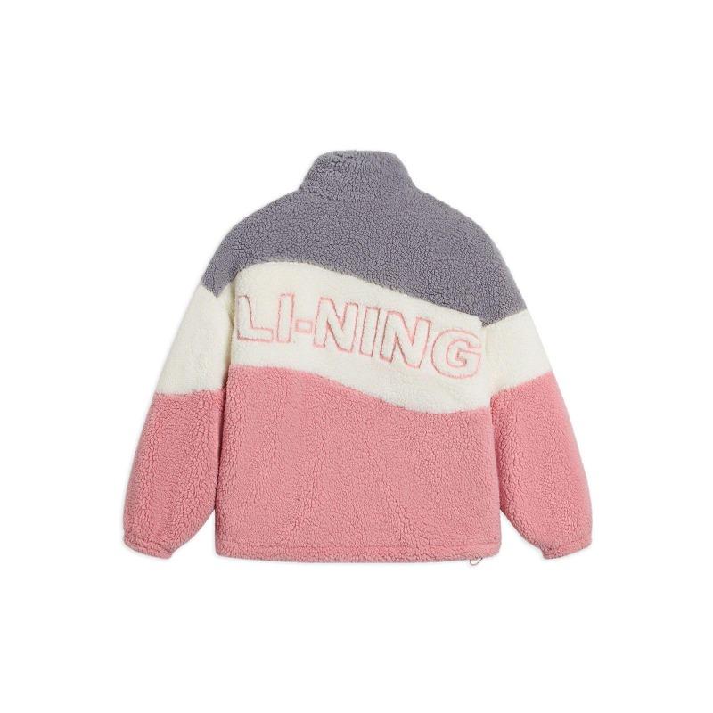 Li Ning Sports Lifestyle Series Color Block Letter Logo Embroidered Sherpa Jacket Unisex Jacket Vibrant-Orange Pink AFDT549-2