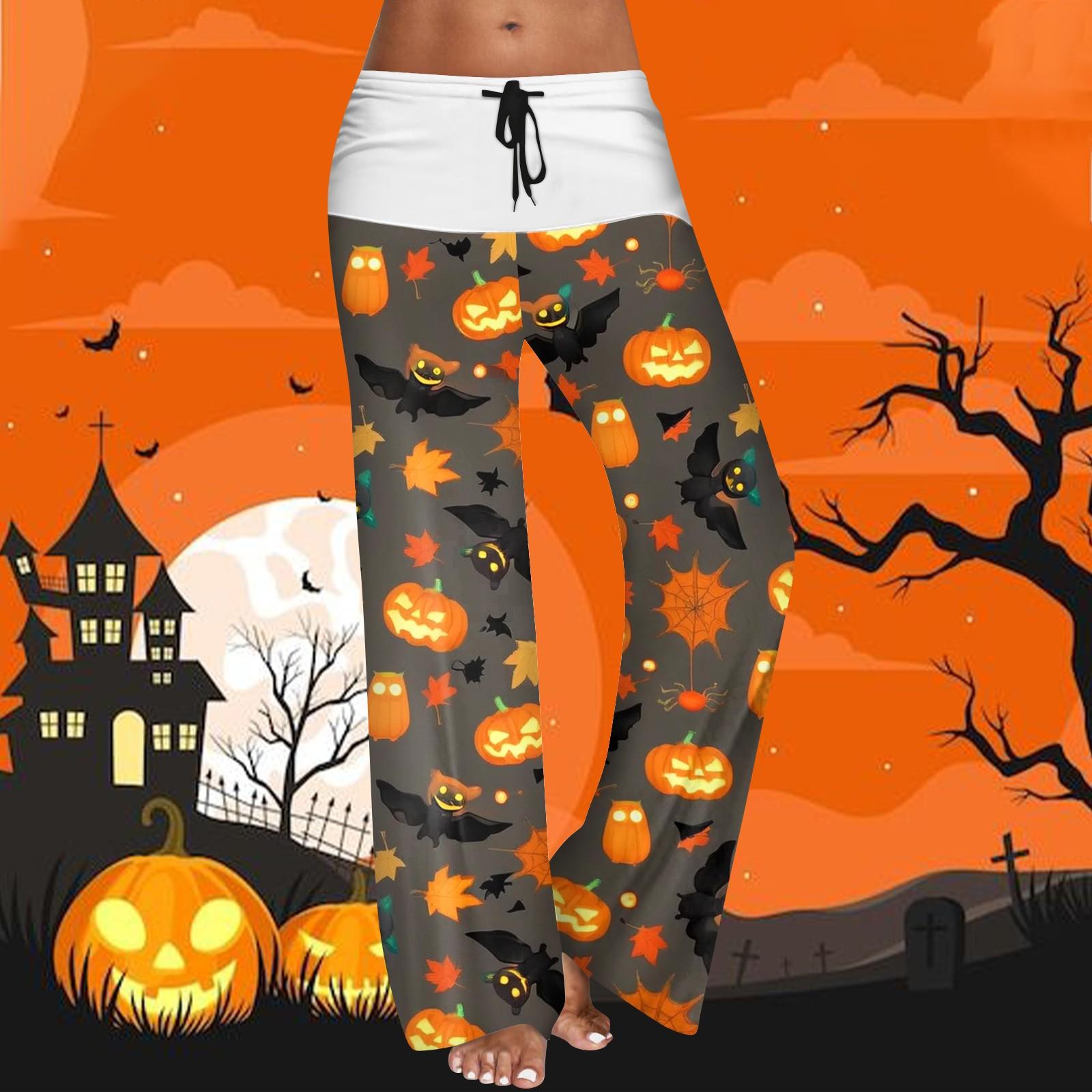 

Женские повседневные брюки с эластичным поясом на кулиске, широкими штанинами, цветной вставкой и принтом на Хэллоуин XXL