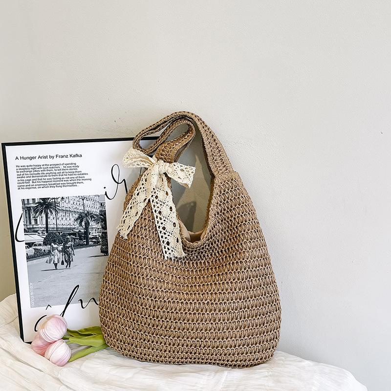 

Summer woven handmade straw bag tote bag shoulder bag women s leisure vacation style large capacity factory direct sales bag without pendant хакі