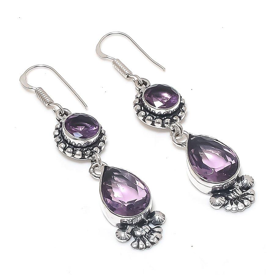 

Natural Amethyst Gemstone Handmade 925 Sterling Silver Earring 2.25 t9M53