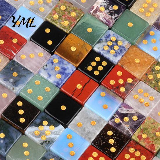 6-Sided Dice Natural Stone with Golden Dots, Mini Healing Faux Semi Precious Crystal Dice, Carved for Tabletop Board Game Dots