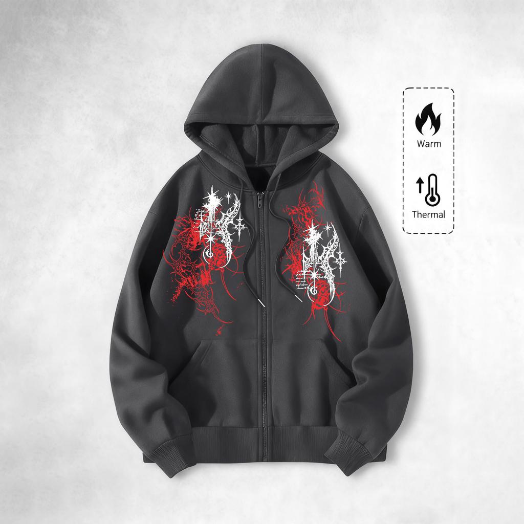 Men's Zip-Up Hoodie, Full-Zip Fleece Hoodie,Hooded Sweatshirt,Relaxed-Fit Sweatshirt with Pockets,Fall/Winter Streetwear Brand Zip-Up Sweatshirt
