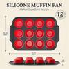Silikon-Muffinblech mit Metallrahmen, Eierbiss-Hersteller Silikonformen zum Backen, Cupcake-Formen 12 Normale Größe Rot 2025