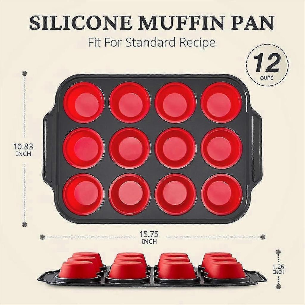 Silikon-Muffinblech mit Metallrahmen, Eierbiss-Hersteller Silikonformen zum Backen, Cupcake-Formen 12 Normale Größe Rot 2025