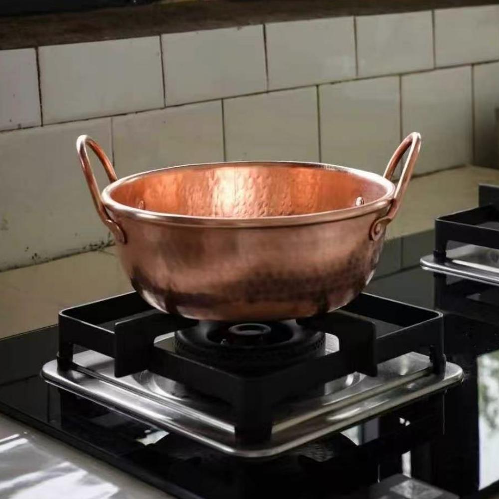 Stary Miedziany Garnek, Garnek na Jedzenie Kempingowy Naczynie do Gotowania Duszenia i Gotowania Makaronu Ręcznie robiony Młotkowana Tekstura 20 cm Garnek Ręczny