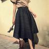 Pleated skirt pants with irregular hem and umbrella shaped loose wide leg pants