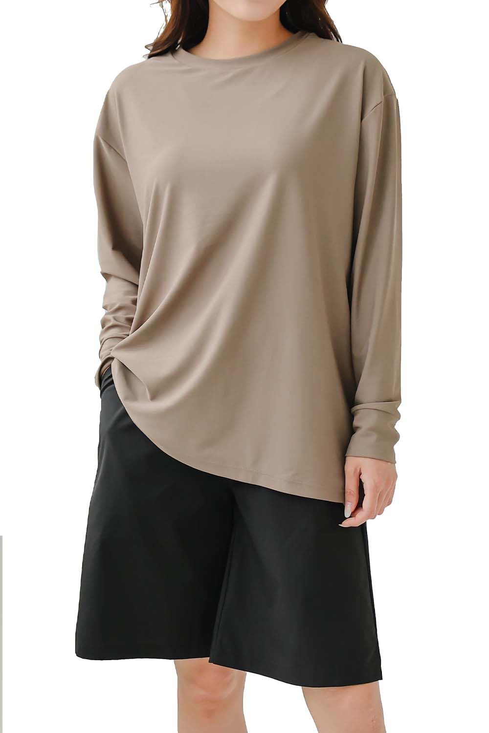 

Топ и низ от сыпи, тусклый, полукороткий, длинный, защита от УФ-лучей, 3 мокко x черный [COTARON] Женский купальник, закрывающий, защитный, футболка, танкини, комплект, цвет,