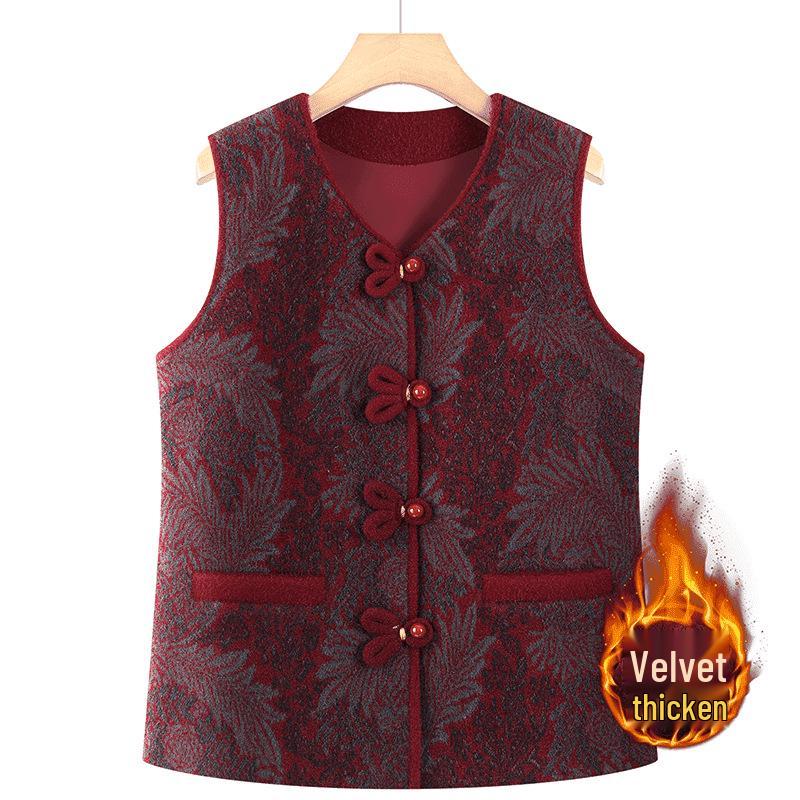 Plus Velvet Autumn/Winter Vest for Middle-Aged & Elderly Women - Button-Up, Grandma, Warm, Thicker Design