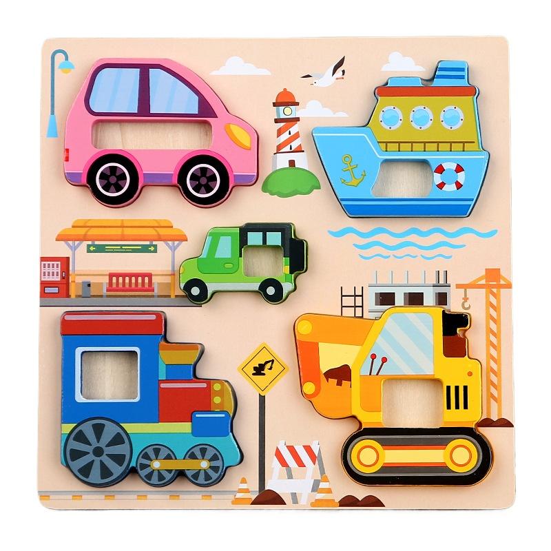 Montessori 3D Holzpuzzle Cartoon Tiere Muster Legespiel Kinder Lernspielzeug Geschenke für Kinder