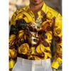 Pink Gold Venice Mask Rose Print 3D Flower Men's Long Sleeve Shirt Light Luxury Slimming Casual Shirt