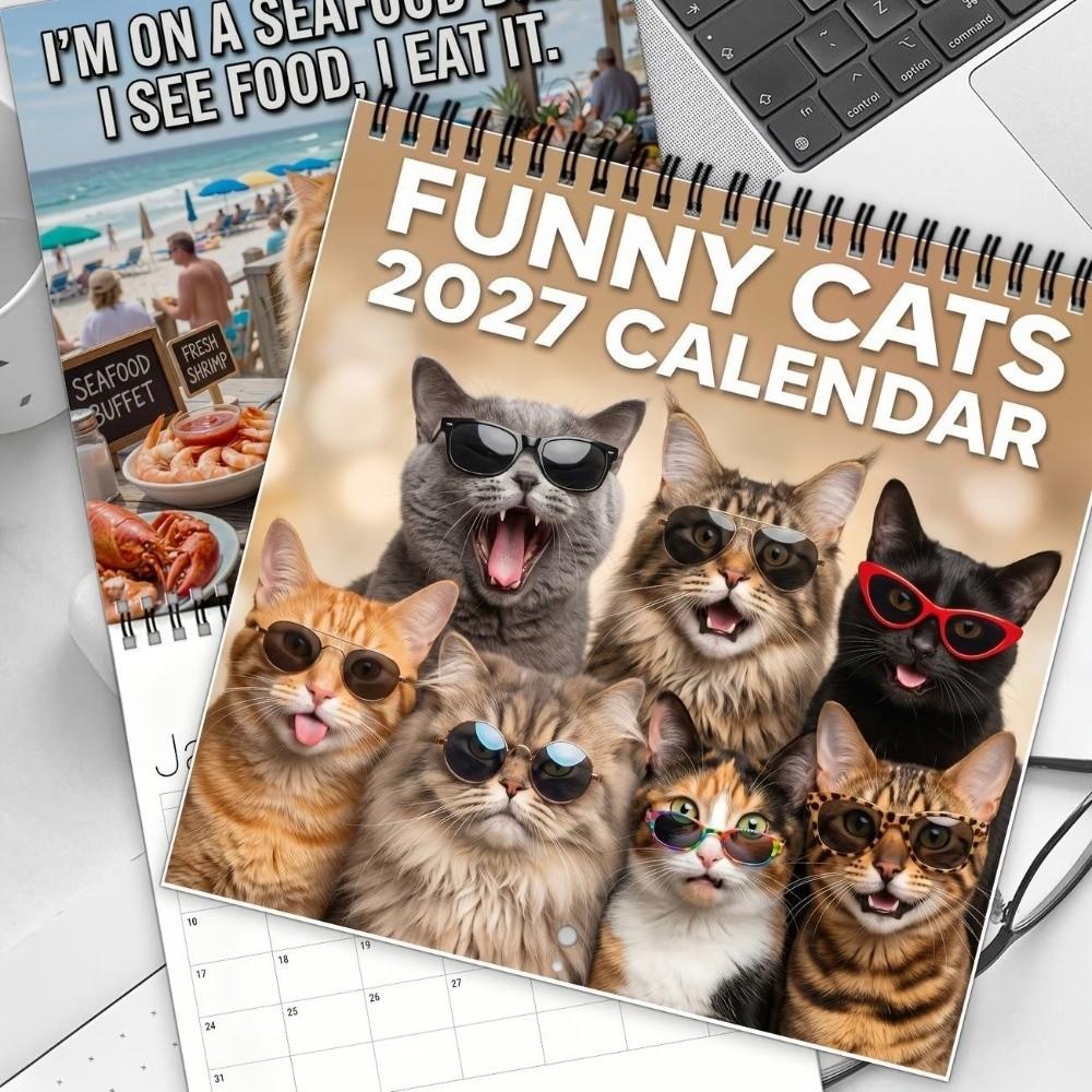 12-Month Cat Theme Monthly Calendar Thick Paper Wall Hanging Calendar Living Room