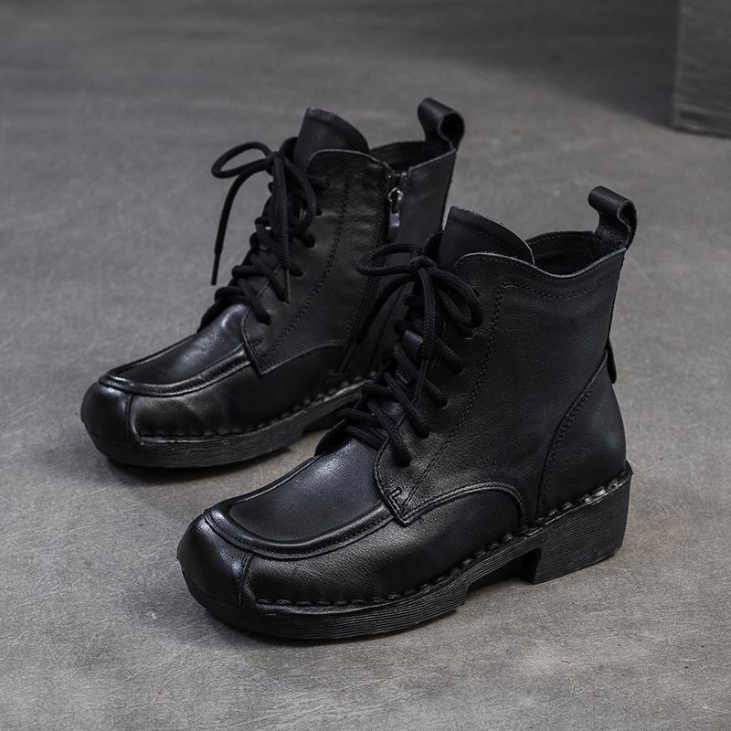 Johnature Universalūs apvalianos nosies šoniniu užtrauktuku retro trumpi aulinukai, paprastas storas kulnas, kasdieniai moteriški batai