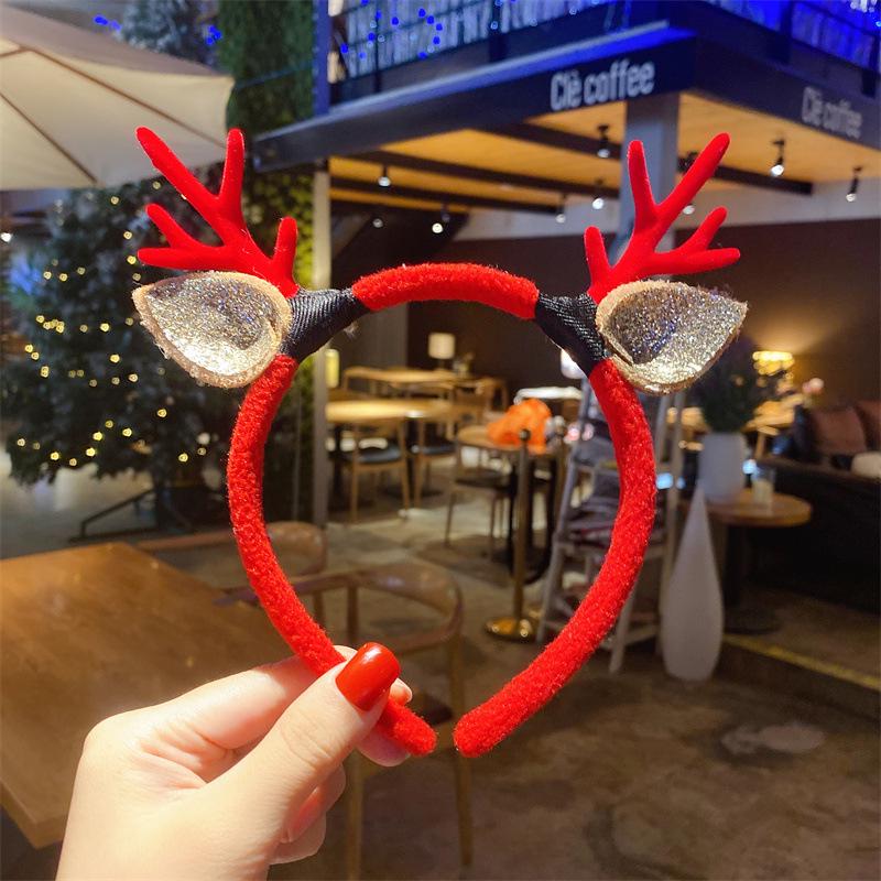 

Christmas Antler & Pompon Fawn Headband with Pine Needle Accents