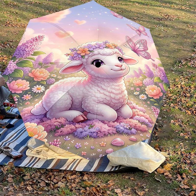 1PC Lamb Flowers Umbrella-8-Rib Reinforced Portable Folding Travel Suitable for All Seasons Outdoor Daily Use -J0367