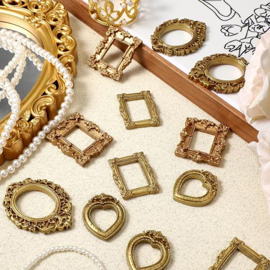 12 Stück Vintage Mini Foto Miniatur Bild Oval Rechteck Herz Rahmen DIY Rahmen Goldener Kleiner Display Rahmen