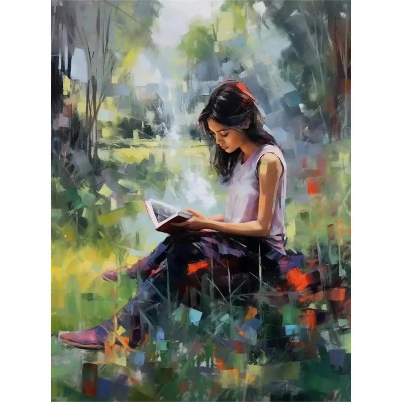 Vintage Read Elegant Girl Book Lovers Poster Women Portrait Oil Painting On Canvas Painting Wall Art Picture for Room Home Decor