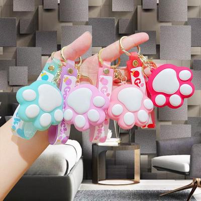 Cute Cat Paw Keychain with Heart Pendant - Cartoon Style Backpack & Car Key Accessory, Perfect Small Gift for Girls