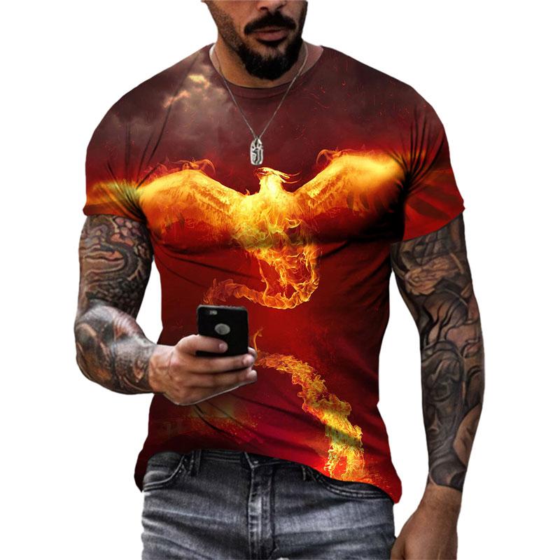 Léto Nová móda Cool Divine Bird Phoenix grafická trička Muži Neformální harajuku 3D potištěné streetwear s kulatým výstřihem Trička Topy