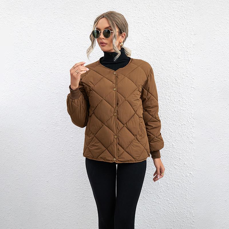 

Short Cotton Jacket, Women s, Winter Jacket, Korean Version, Lightweight Design, Lightweight Jacket, Diamond Grid Design, Winter Casual Jacket XXL темно-коричневого кольору